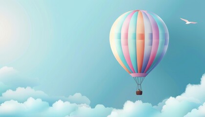 Naklejka premium Up, Up, and Away: The Vibrant Journey of a Hot Air Balloon