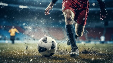 Naklejka premium A football is played in action by the player in the stadium