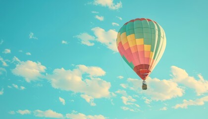 Naklejka premium Vibrant Hot Air Balloon Soaring Through the Azure Sky