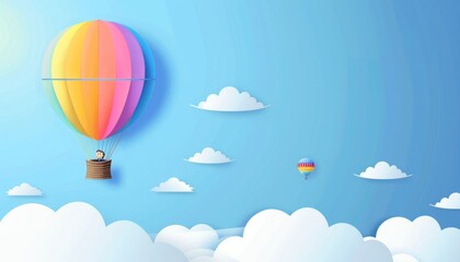 Obraz premium Vibrant Hot Air Balloon Soaring Through Azure Skies - AR 7:4