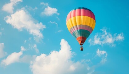Fototapeta premium Vibrant Hot Air Balloon Soaring through Azure Skies -- AR 7:4