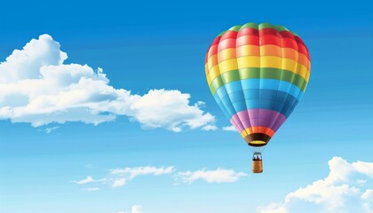 Fototapeta premium Vibrant Hot Air Balloon Soaring through the Blue Sky - AR 7:4