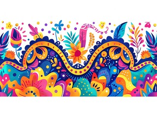 Obraz premium Colorful floral pattern with traditional Mexican design elements.