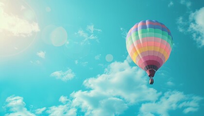 Naklejka premium Vibrant Hot Air Balloon Soaring Through a Sunny Sky