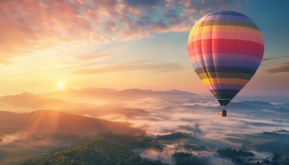 Obraz premium Chasing Dreams: The Vibrant Journey of a Hot Air Balloon at Sunrise and Sunset