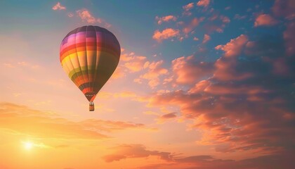 Fototapeta premium Vibrant Sunrise Flight: A Colorful Hot Air Balloon Journey