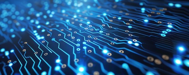 Abstract digital tech background with binary, light neon and circuit concept. Perfect for artificial intelligence, data transfer, cyber, encryption, neural network.