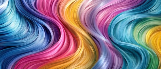 Obraz premium Vibrant Abstract Background with Colorful Flowing Waves of Blue, Pink, Yellow, and Green Hues - Perfect for Creative Design Projects, Digital Art, and Modern Aesthetic Applications