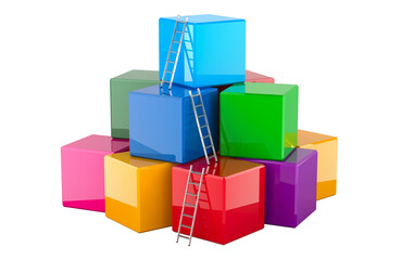 Stairs with colored cubes. Business success concept. 3D rendering isolated on transparent background