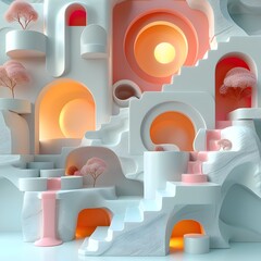 Minimalist Pastel 3D Abstract Composition with Organic Shapes and Gentle Gradients