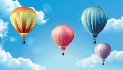 Obraz premium Sky's the Limit: Vibrant Hot Air Balloons Soar Through the Azure Sky
