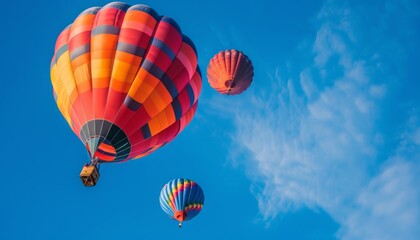Obraz premium Vibrant Hot Air Balloons Soaring Against a Blue Sky - AR 7:4