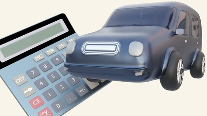 3d rendering of a modern EV car and a calculator side by side