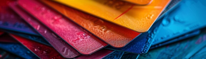 Stack of colorful credit cards, Financial, Bright Colors, HighResolution