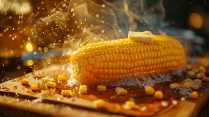 Steaming corn cob with a pat of melting butter, Culinary, Warm Colors