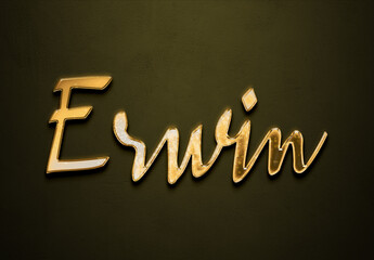 Old gold text effect of name Erwin with 3D glossy style Mockup.