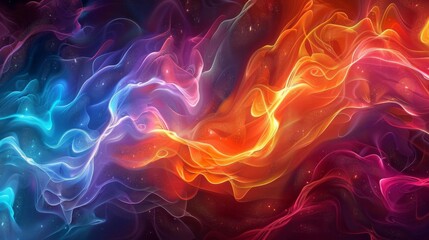 Abstract neural network with vibrant swirling colors, Futuristic, Multicolor, Digital Art