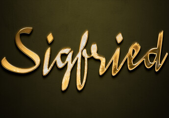 Old gold text effect of name Sigfried with 3D glossy style Mockup.