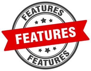 features stamp. features label on transparent background. round sign