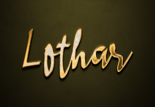 Old gold text effect of name Lothar with 3D glossy style Mockup.
