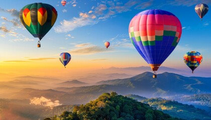 Obraz premium Unforgettable Views: Colorful Hot Air Balloons Soar over Doi Inthanon, Chiang Mai