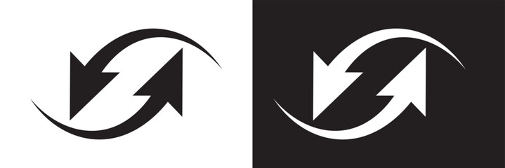 Refresh icon set. Arrow rotation circle. Sync repeat and reload arrow icon. white and black recycling, recycle icon with two arrows.  isolated on white and black background. EPS 10/AI	
