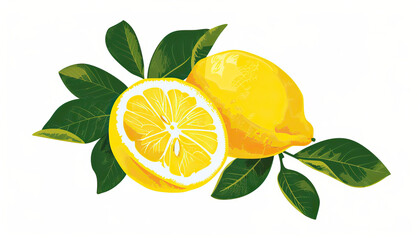  Simple, clear and beautiful arts and crafts artisanal stencil print style illustration of lemons isolated on white background. Stencilled graphic design, modern, minimalist, backdrop, product