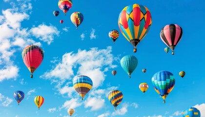 Obraz premium Vibrant Splendor: Hot Air Balloons Soaring in a Blue Sky