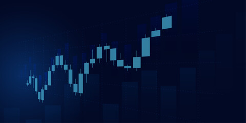 Business candle stick graph chart of stock market investment trading on blue background. Bullish point, up trend of graph. Economy vector design