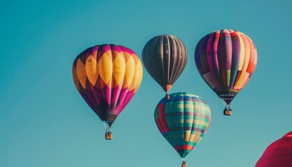 Obraz premium Vibrant Splendor: The Spectacle of Colorful Hot Air Balloons Ascending at 7:4