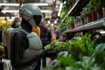 Technology automatic robot working in hypophonic green salad farm industry.