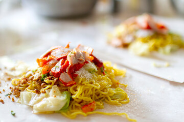 Noodles with Roasted Pork on Paper