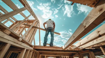 Carpenter at Work, Unloading Rafters for a Timber Roof Truss