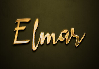 Old gold text effect of name Elmar with 3D glossy style Mockup.
