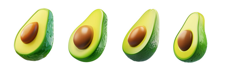 Fototapeta premium 3D cartoon style, showcases a sliced avocado, emphasizing its freshness and natural appeal, suitable for promoting healthy eating and agricultural produce