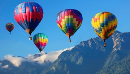 Obraz premium Mountain Adventures: A Spectacular Display of Colourful Hot-Air Balloons