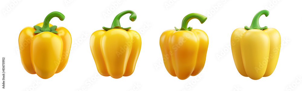 Wall mural  3D cartoon-style illustration of a yellow bell pepper, symbolizing healthy eating and rich nutrition, perfect for promoting agricultural products and educational materials isolated - Wall murals