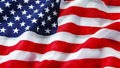 Fototapeta premium American flag wave close up background. USA flag