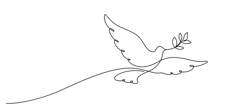 recommend clip art: white dove flying with olive branch one line continuous