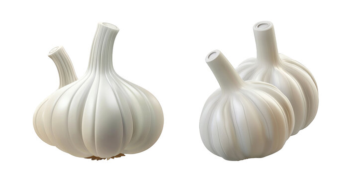 A colorful 3D cartoon illustration of garlic isolated on transparent background cutout png