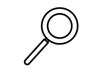 Icono negro de lupa en fondo blanco.