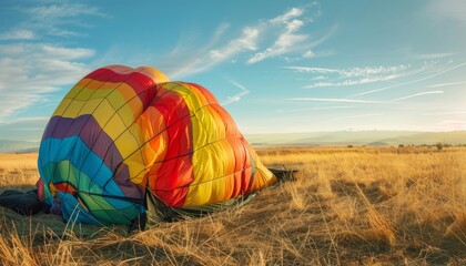 Obraz premium Collapsed Dreams: The Story of a Deflated Rainbow Hot Air Balloon