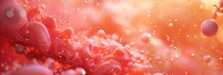 Cyberpunk tech fluid background abstraction UI UX modern trendy design. Place for text. Orange peach fuzz bubbles wave. Template poster banner header. 3D Digital art. Horizontal. Generative Ai content