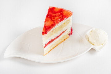 strawberry cake on the white plate