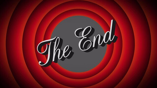 Cartoon style animation isolated by the alpha channel usable for the end of videos.Drag and drop use.Red circles zooming in with bounce back effect.the end text in vintage style.