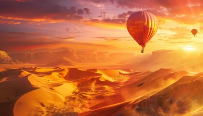 Fototapeta premium Chasing Dreams: A Hot Air Balloon Adventure Through the Desert at Sunrise