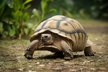 Obraz premium Radiated tortoise walking on ground, Astrochelys radiata. Critically endangered tortoise species
