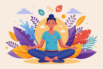 a woman meditating in the lotus position with a sun in the background, Practicing daily meditation cultivates more inner peace