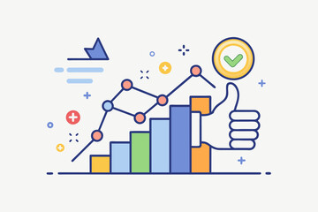Minimalist vector artworkline graph forming a thumbs-up symbol, signifying positive feedback and client satisfaction
