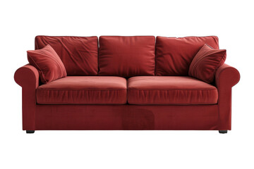 Fototapeta premium Red Sofa with Cushions Isolated on White Background